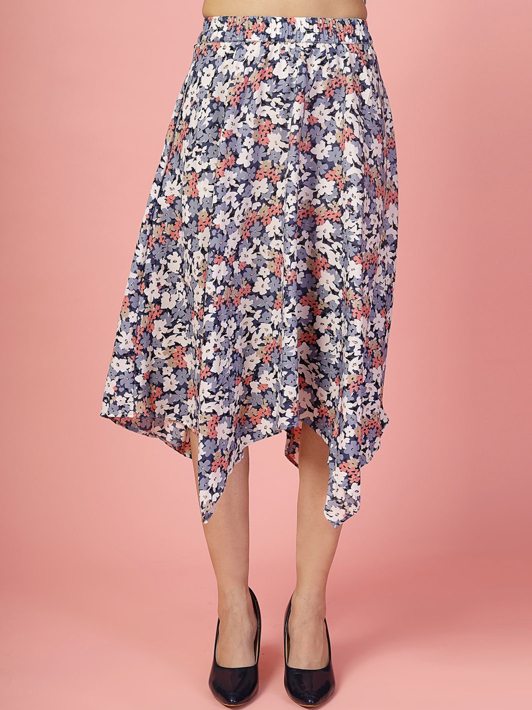 

DressBerry Floral Printed Midi Skirt, Blue