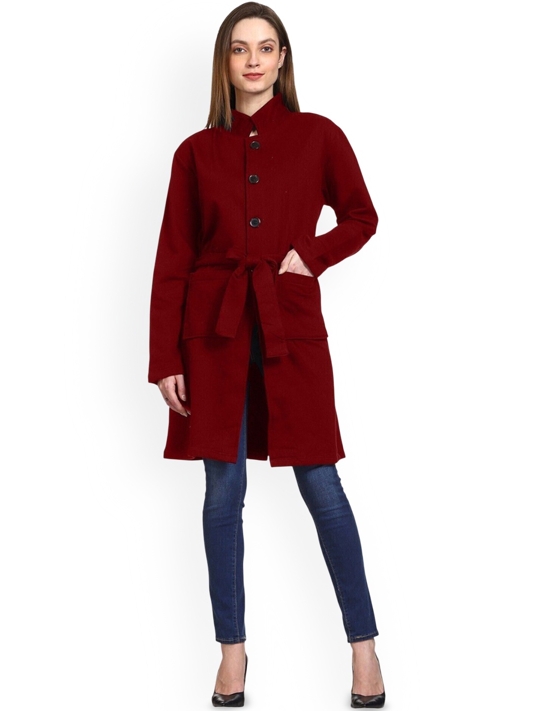 

ROARERS Mock Collar Single-Breasted Overcoat, Maroon