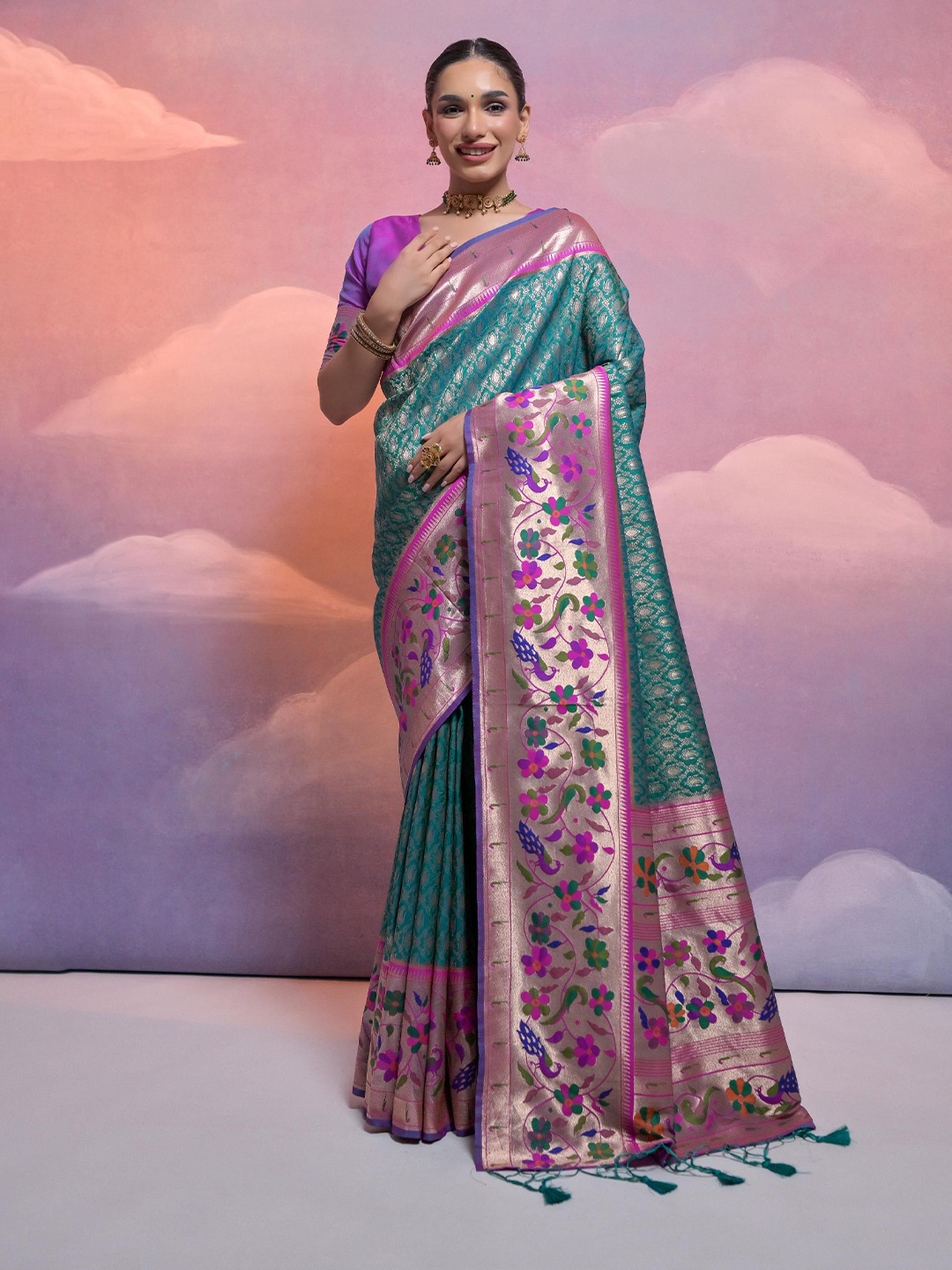 

Ekta Textiles Woven Design Zari Pure Silk Banarasi Saree, Turquoise blue