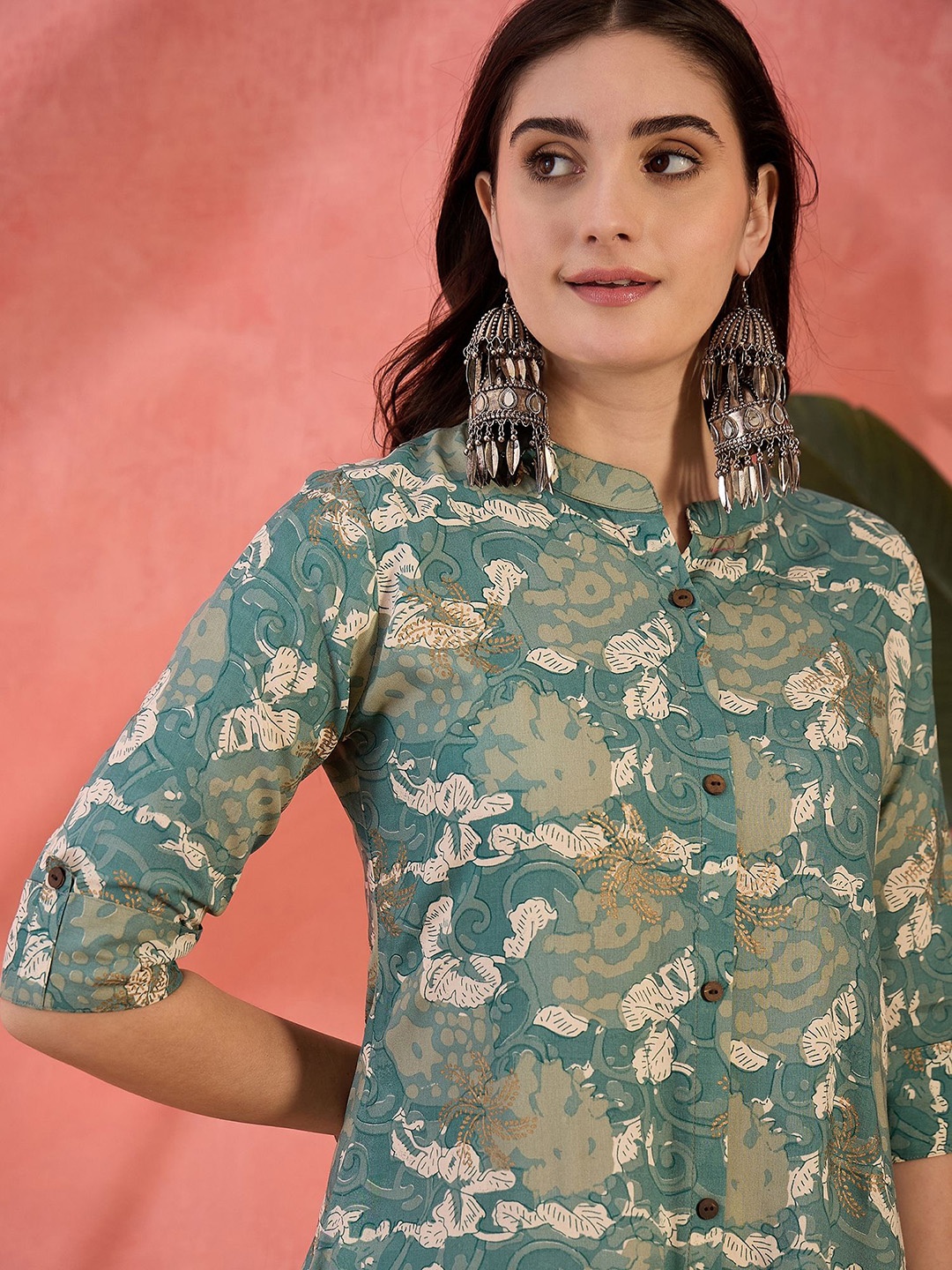 

Sangria Printed A-Line Kurta, Turquoise blue
