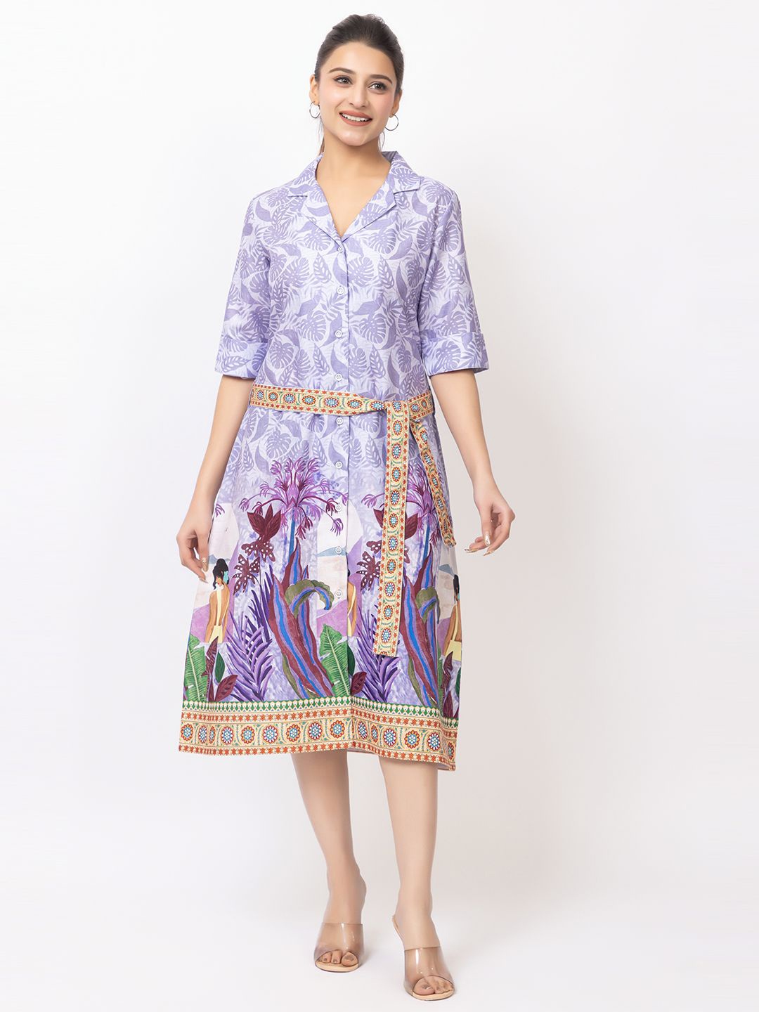 

GFO Ethnic Motifs Crepe Fit & Flare Dress, Purple