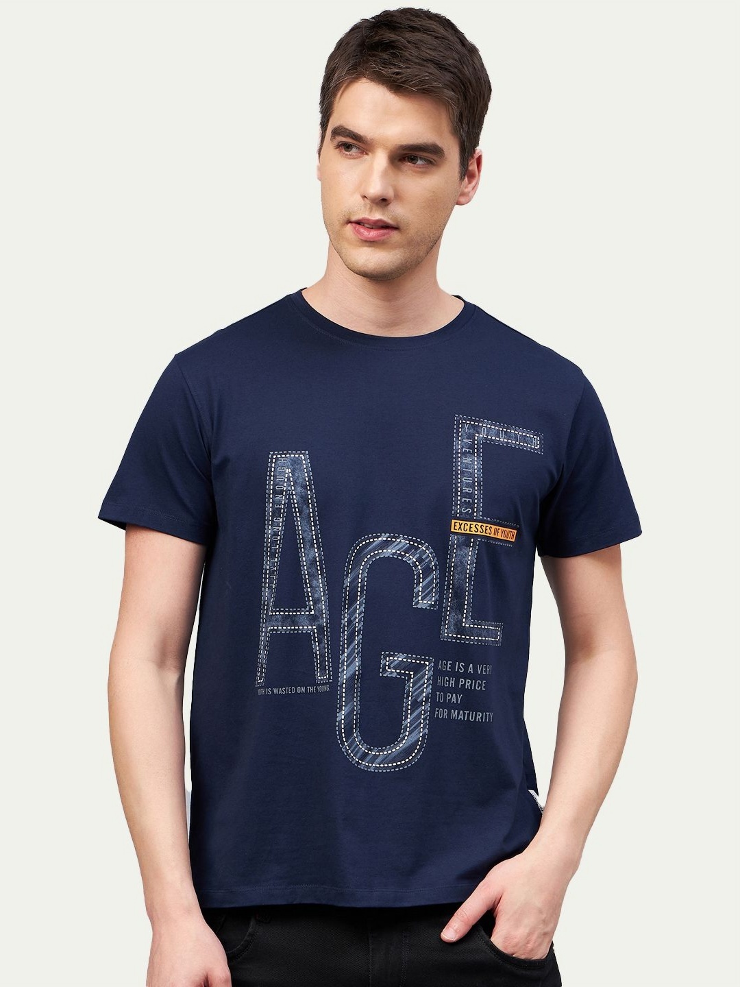 

Promount Men Printed Polo Collar T-shirt, Navy blue