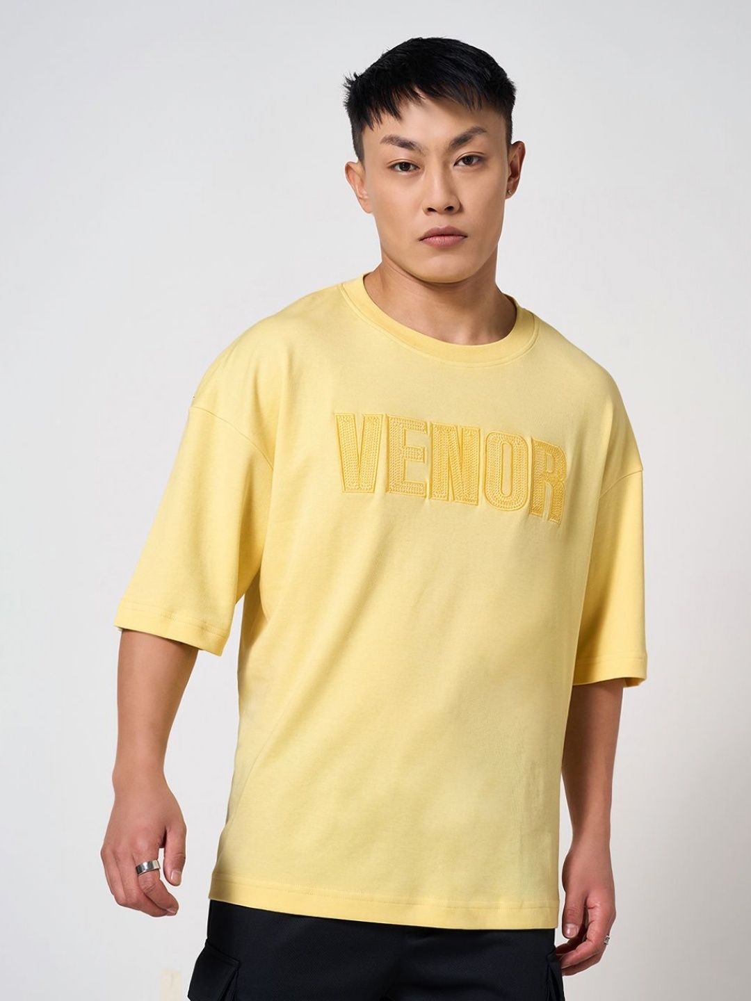 

Street 808 by Pantaloons Men Typography Pockets Boxy T-shirt, Yellow