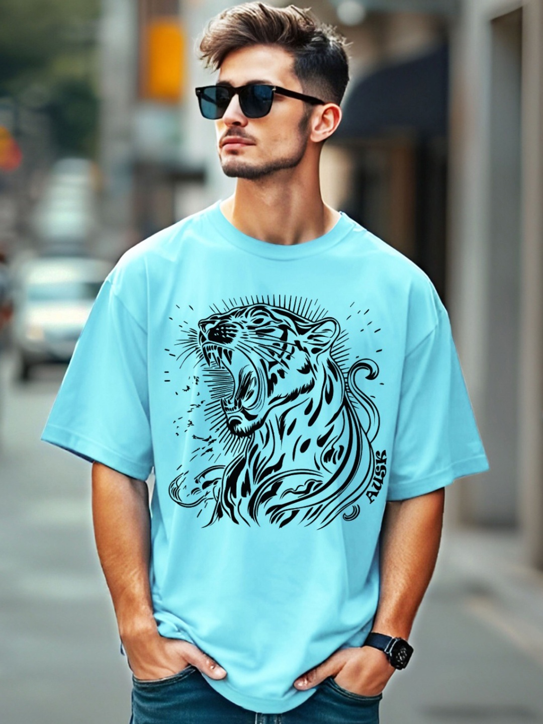 

AUSK Men Printed Raw Edge T-shirt, Blue