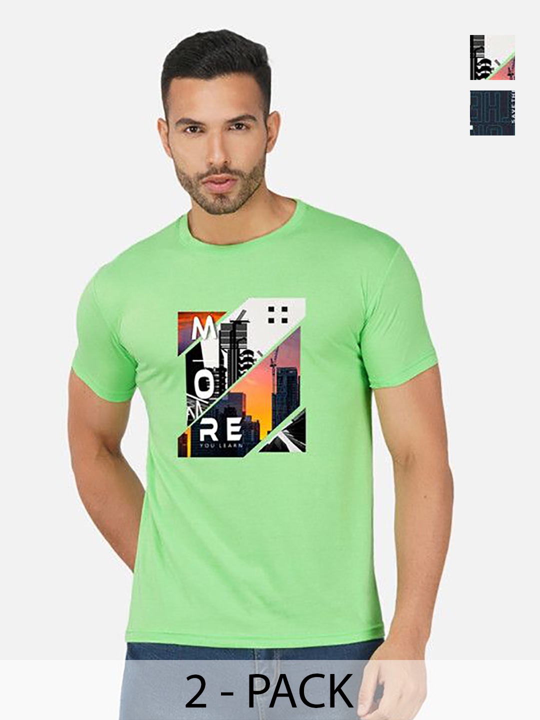 

GLOBAL NOMAD Men 2 Printed Bio Finish Applique T-shirt, Green