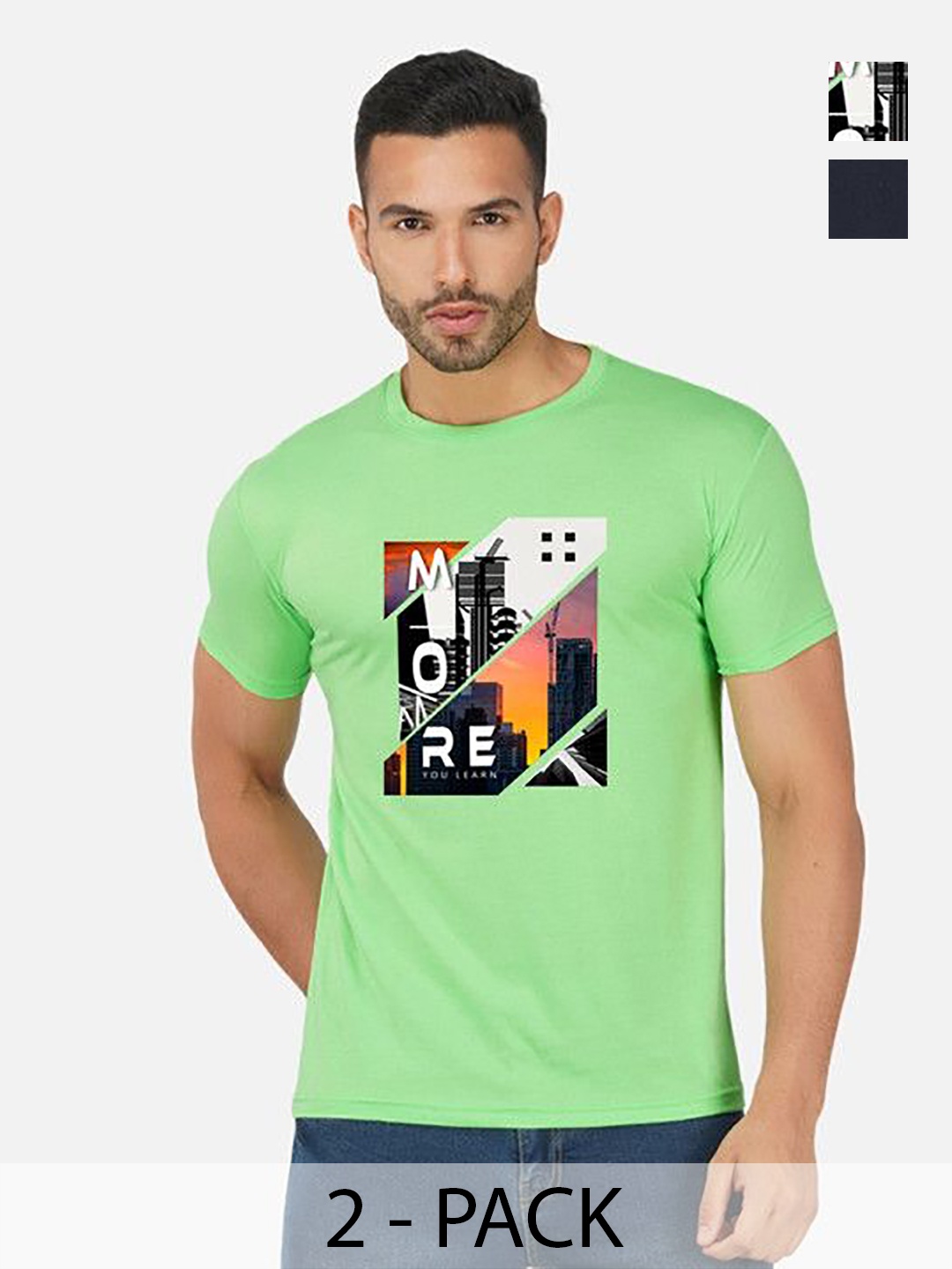 

GLOBAL NOMAD Men 2 Printed Bio Finish Applique T-shirt, Green