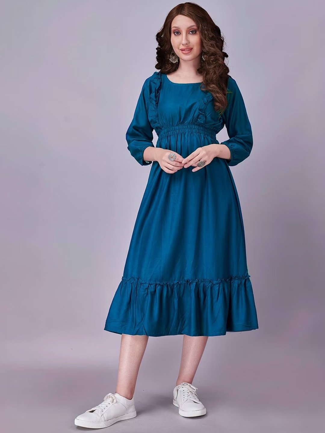 

Raiyani Fashion Applique Crepe Fit & Flare Midi Dress, Blue