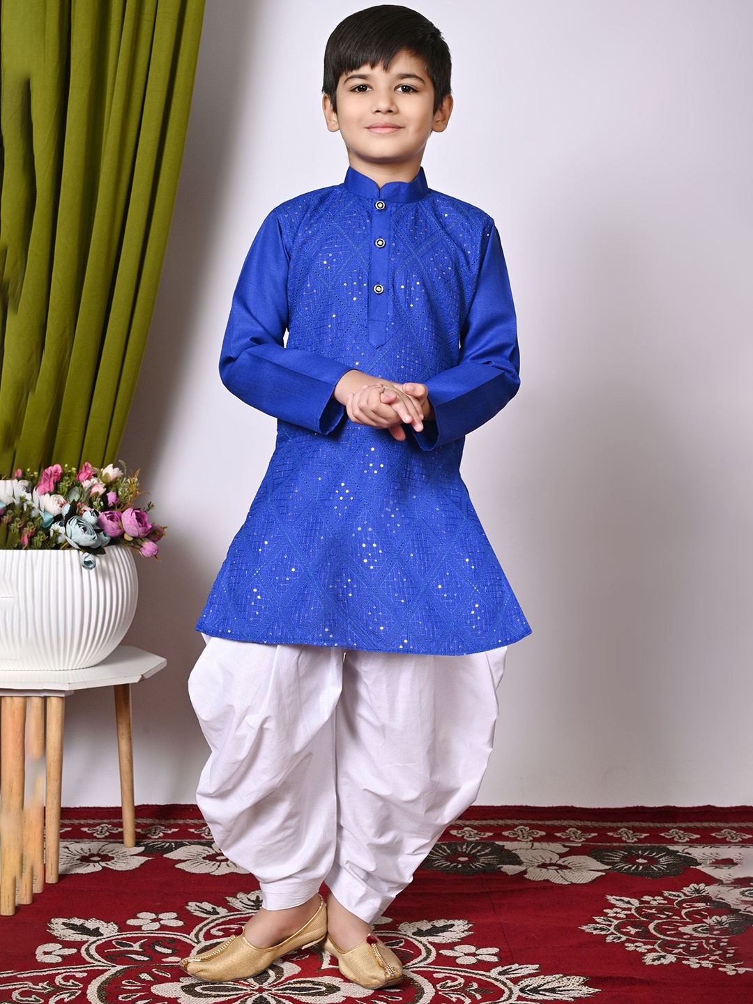 

BAESD Boys Embroidered Regular Sequinned Kurta with Patiala, Blue