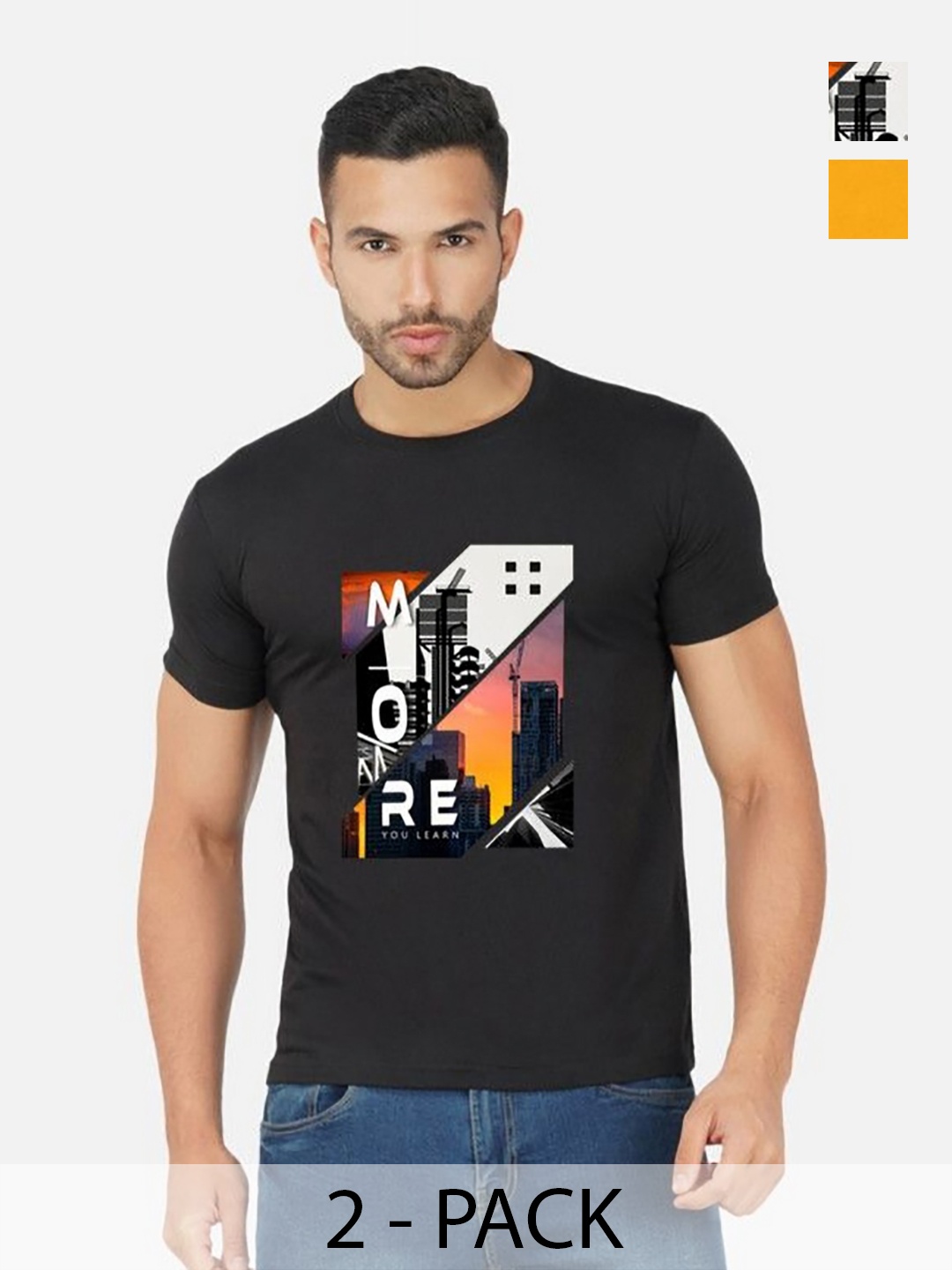 

GLOBAL NOMAD Men 2 Printed Bio Finish T-shirt, Black