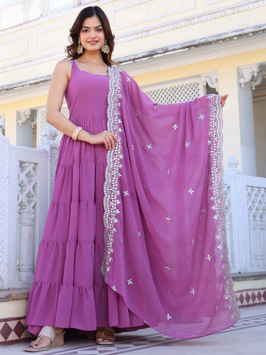 

Wedani Women Regular Sequinned Kurta with Pyjamas & With Dupatta, Purple