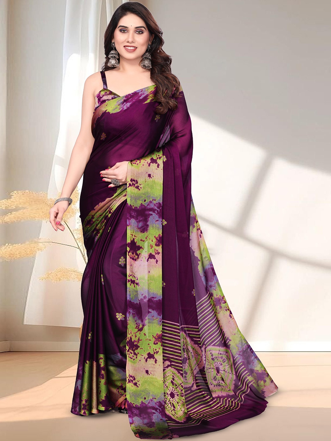 

SUPERLAXMI Floral Pure Chiffon Saree, Purple
