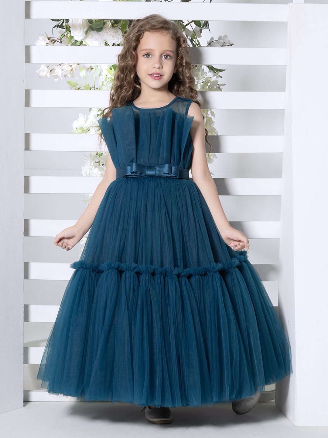 

Ministitch Net Fit & Flare Maxi Dress, Blue