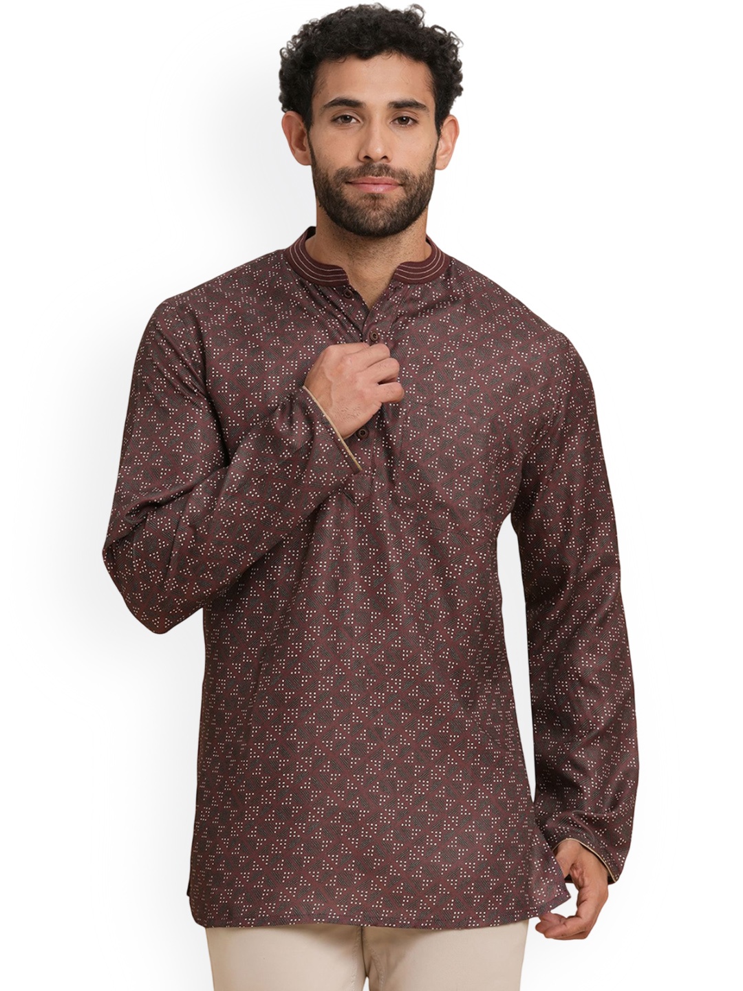 

Arch element Men Floral Flared Sleeves Thread Work Kurta, Brown