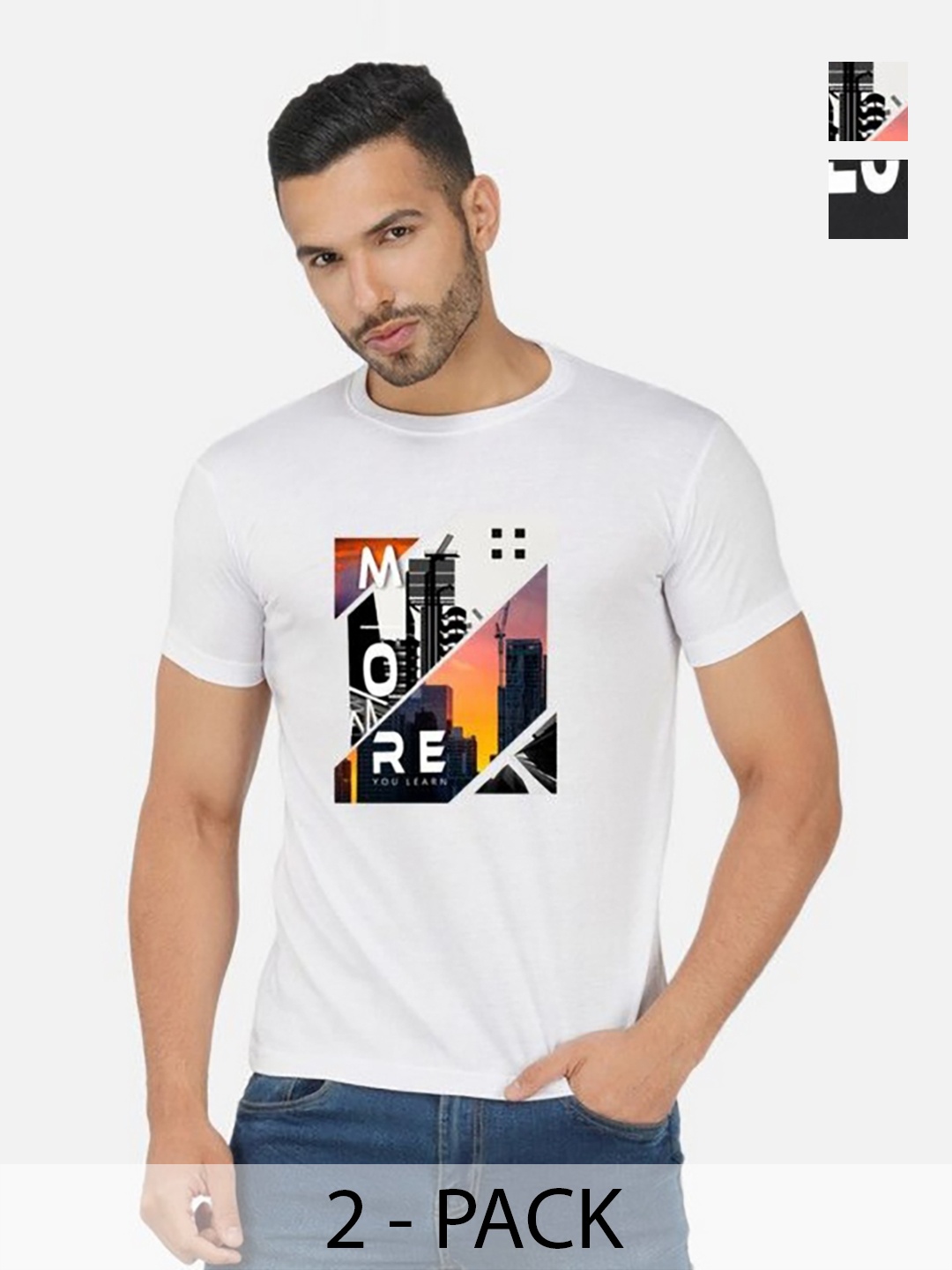 

GLOBAL NOMAD Men 2 Printed Bio Finish Applique T-shirt, White
