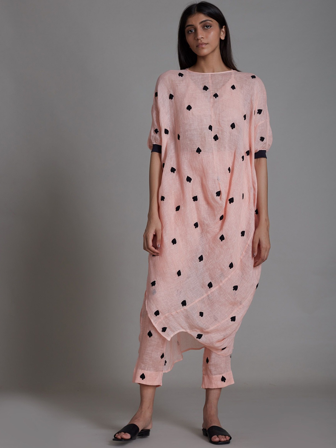 

MATI Women Polka Dot Printed Comfort High-Rise Trousers, Pink