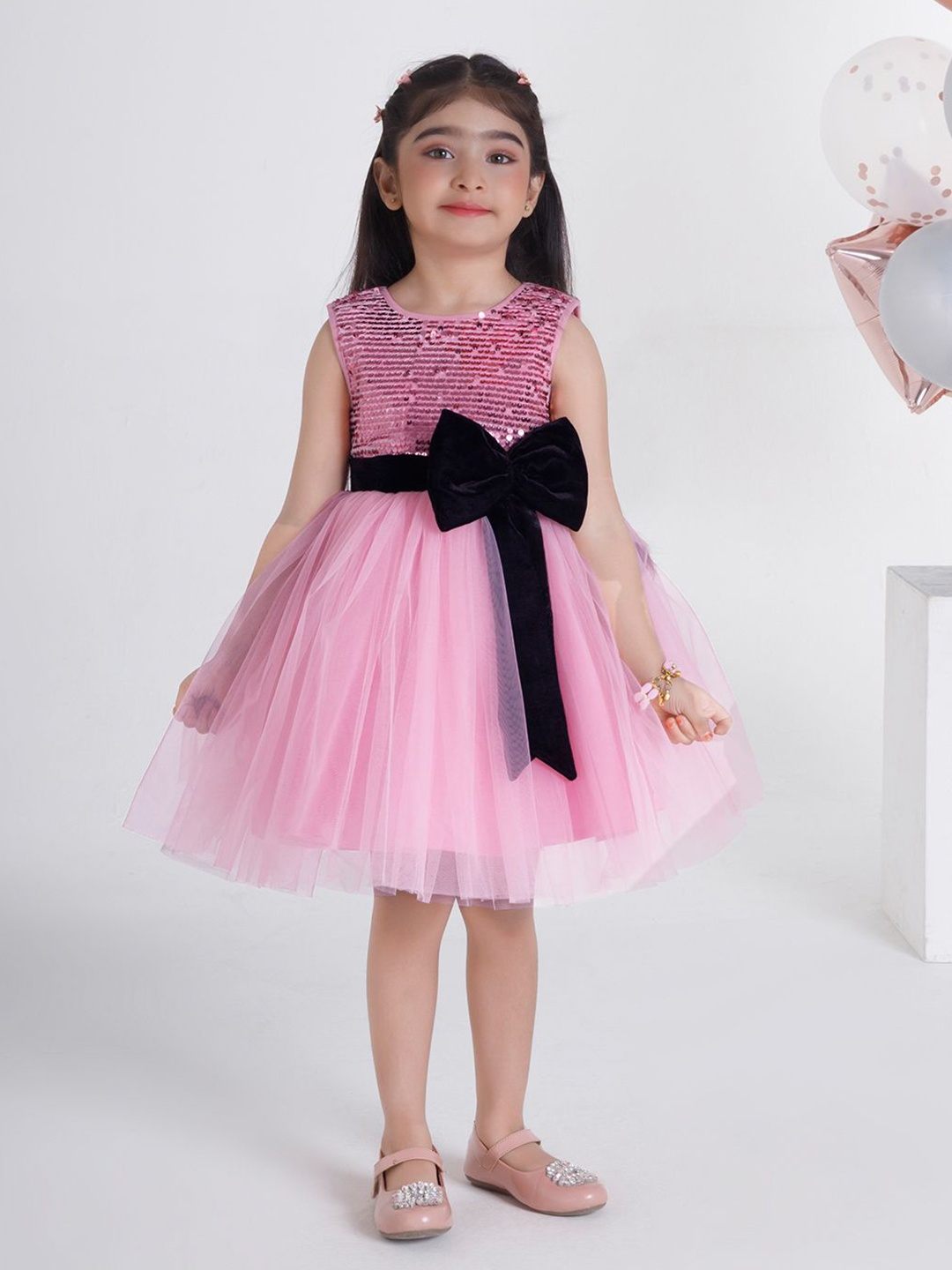 

Ministitch Applique Net Fit & Flare Dress, Pink