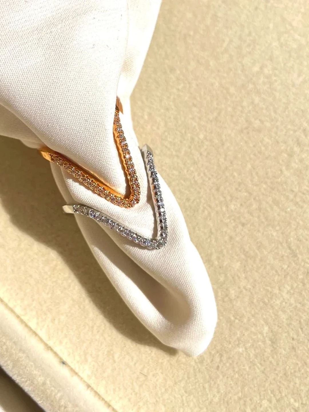 

SUBHAGALANKAR Gold- Plated Stone Studded V-Shape Statement Adjustable Finger Ring