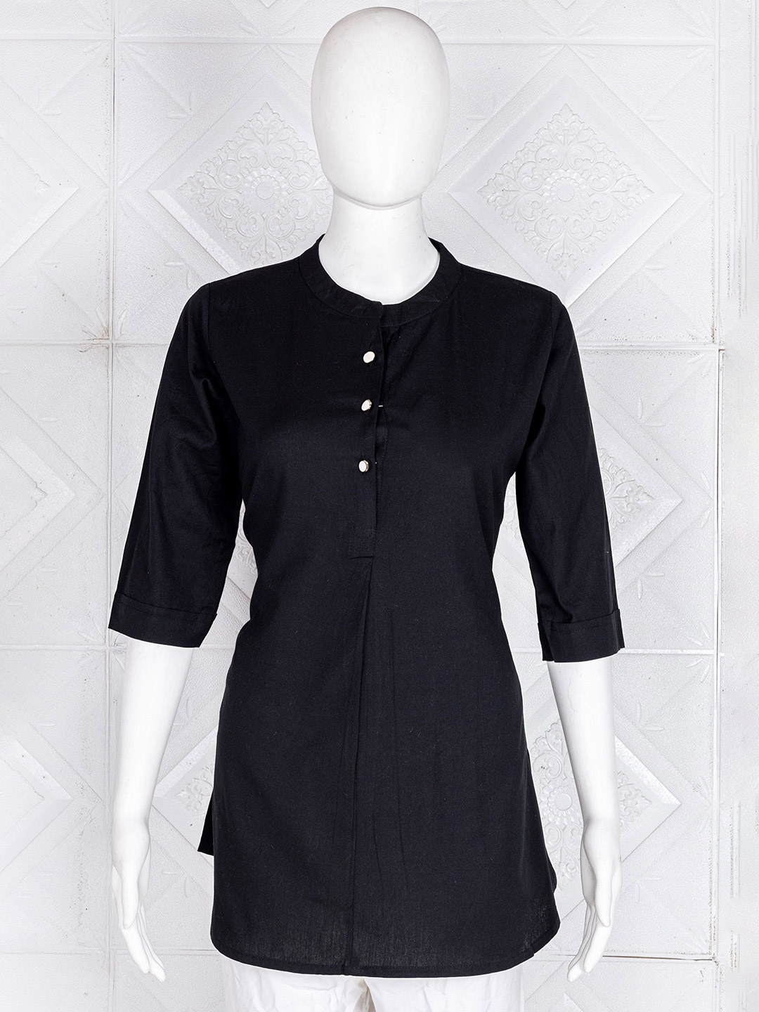 

SWAMI STUDIO Mandarin Collar Indigo Top, Black