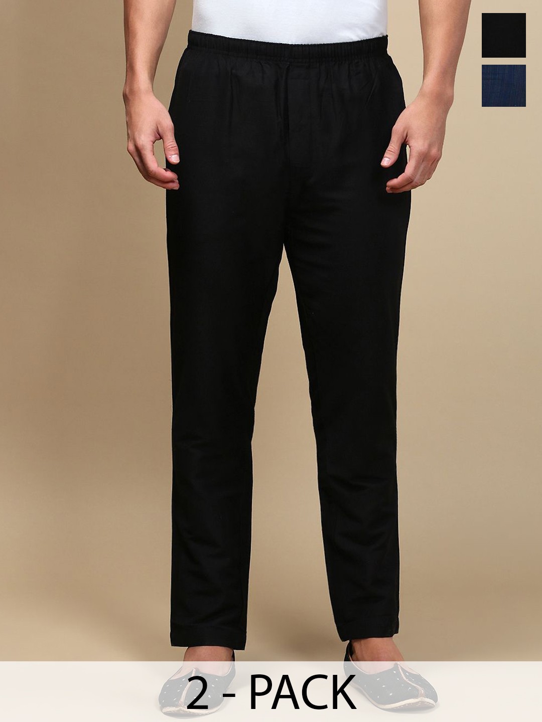 

WHITE HEART Pack Of 2 Mid Rise Pyjamas, Black