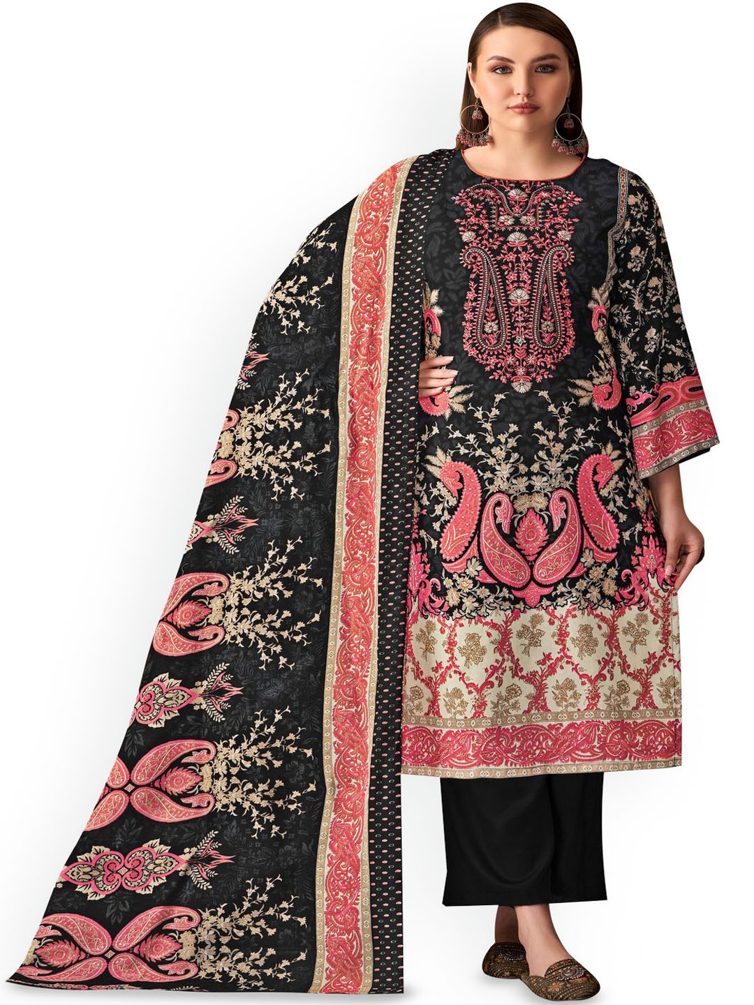 

DRAVINAM Trends Embroidered Viscose Rayon Unstitched Dress Material, Black