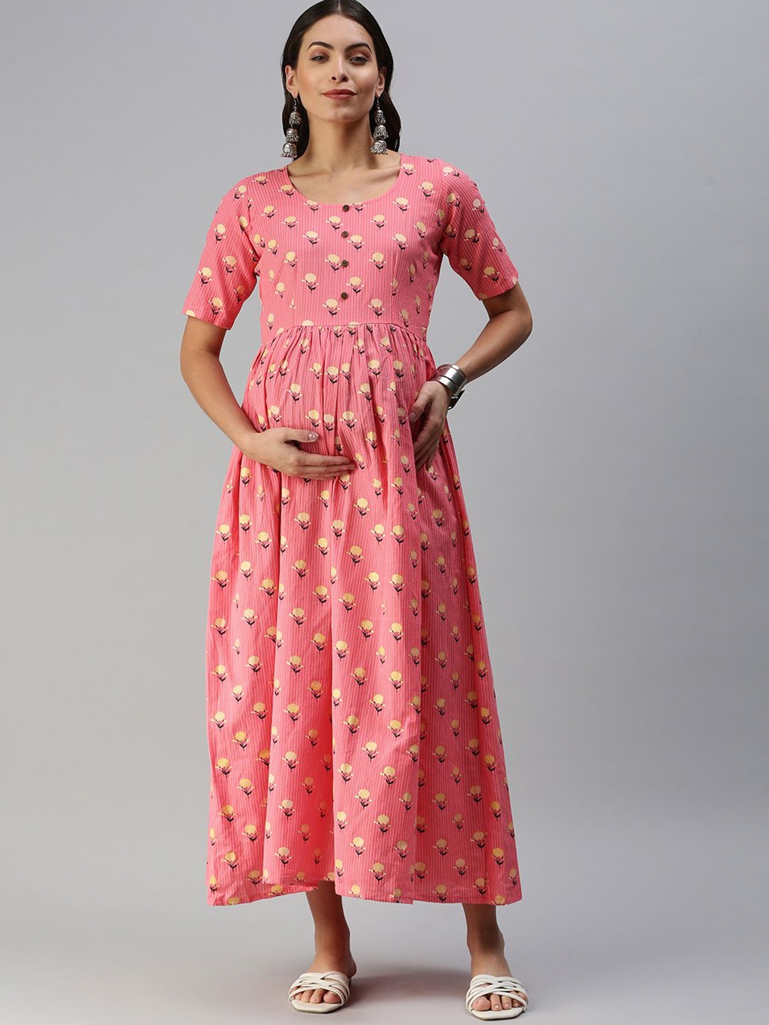 

Swishchick Floral Print Maternity Fit & Flare Maxi Dress, Pink