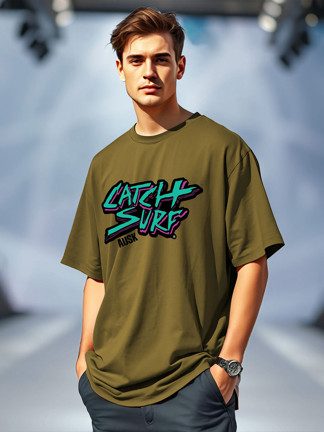 

AUSK Men Typography Printed Pockets T-shirt, Green