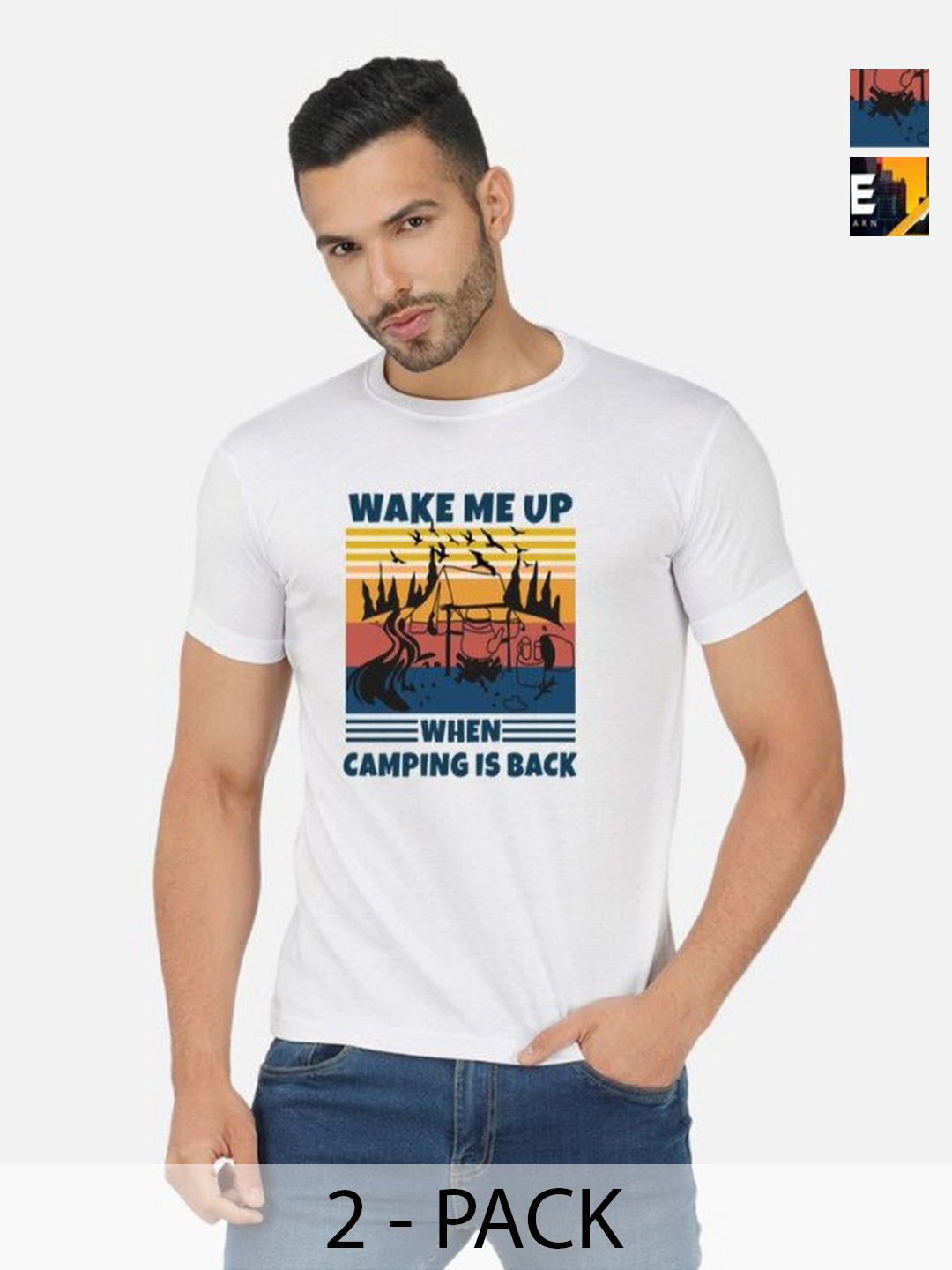 

GLOBAL NOMAD Men 2 Printed Bio Finish Applique T-shirt, Mustard
