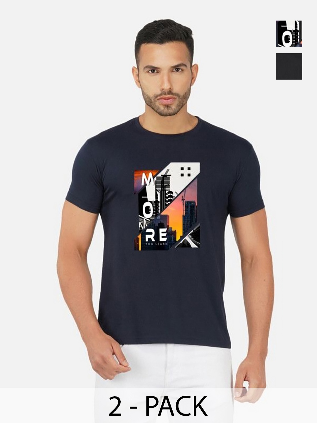 

GLOBAL NOMAD Men 2 Printed Bio Finish Applique T-shirt, Navy blue