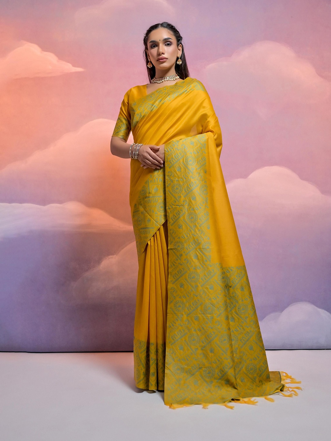 

Ekta Textiles Woven Design Zari Pure Silk Banarasi Saree, Yellow