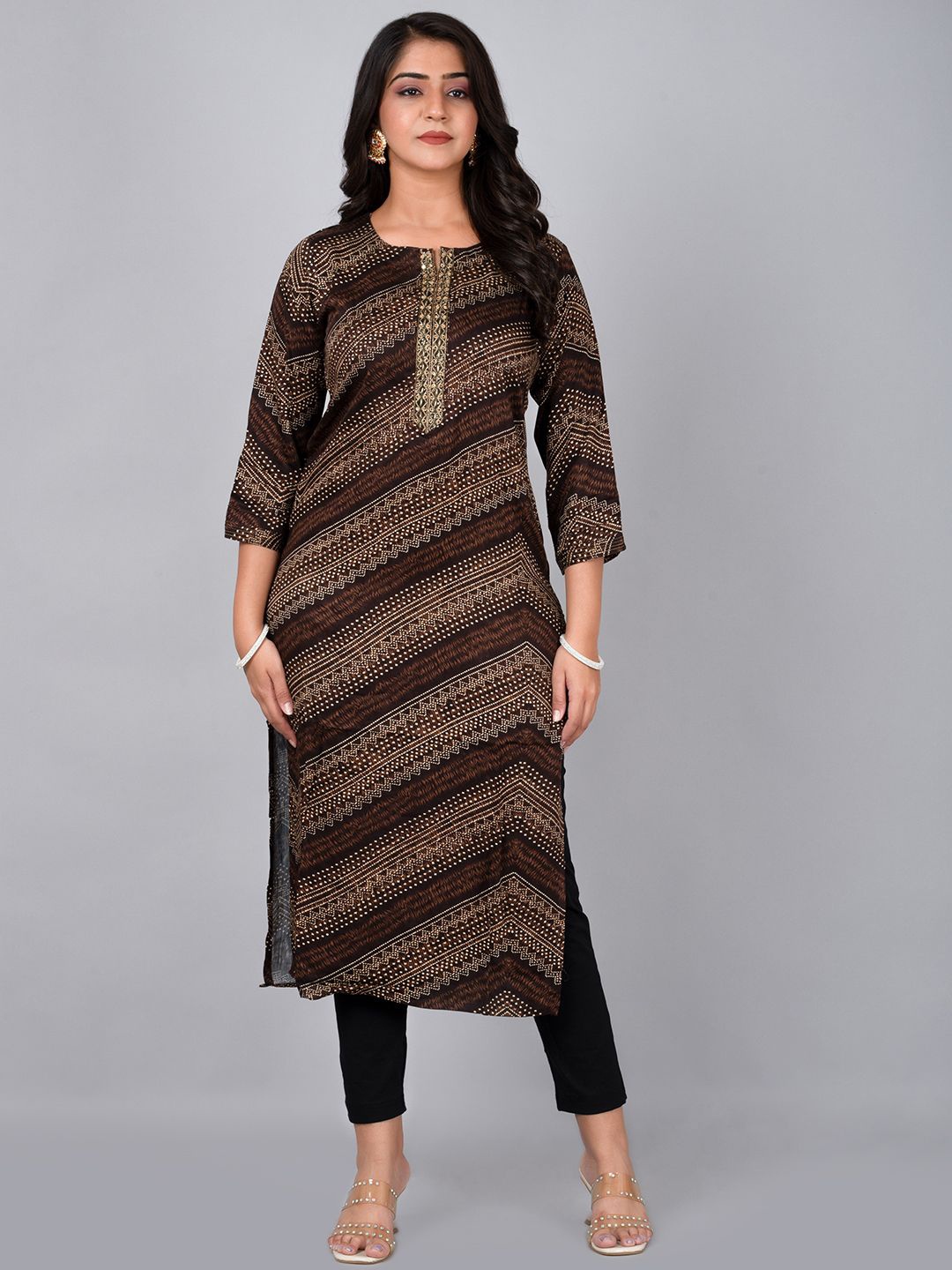 

TRIVEDI Printed Straight Kurta, Brown