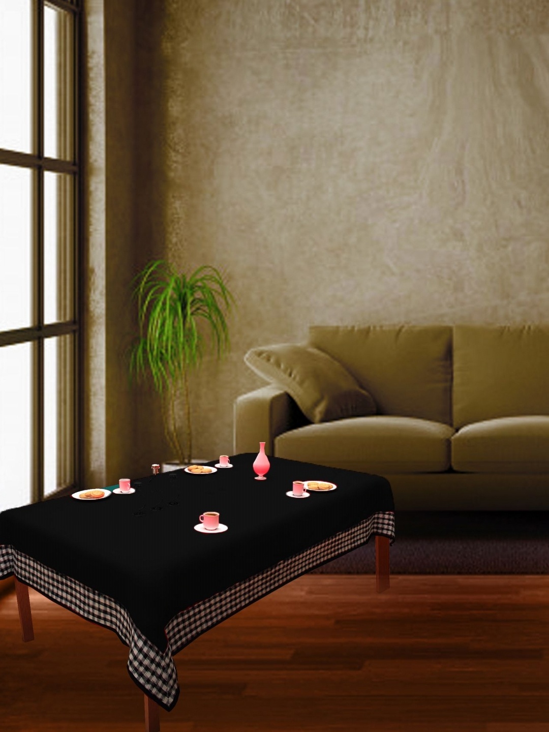 

Home Heart Black Cotton 4-Seater Table Cover with Patchwork details
