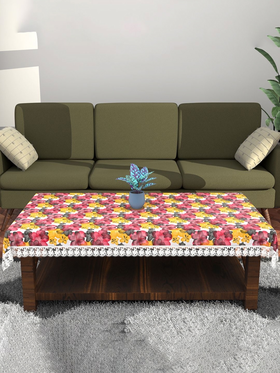 

Aura White Floral Plastic Durable & Wipeable Waterproof 4 Seater Centre Table Cover