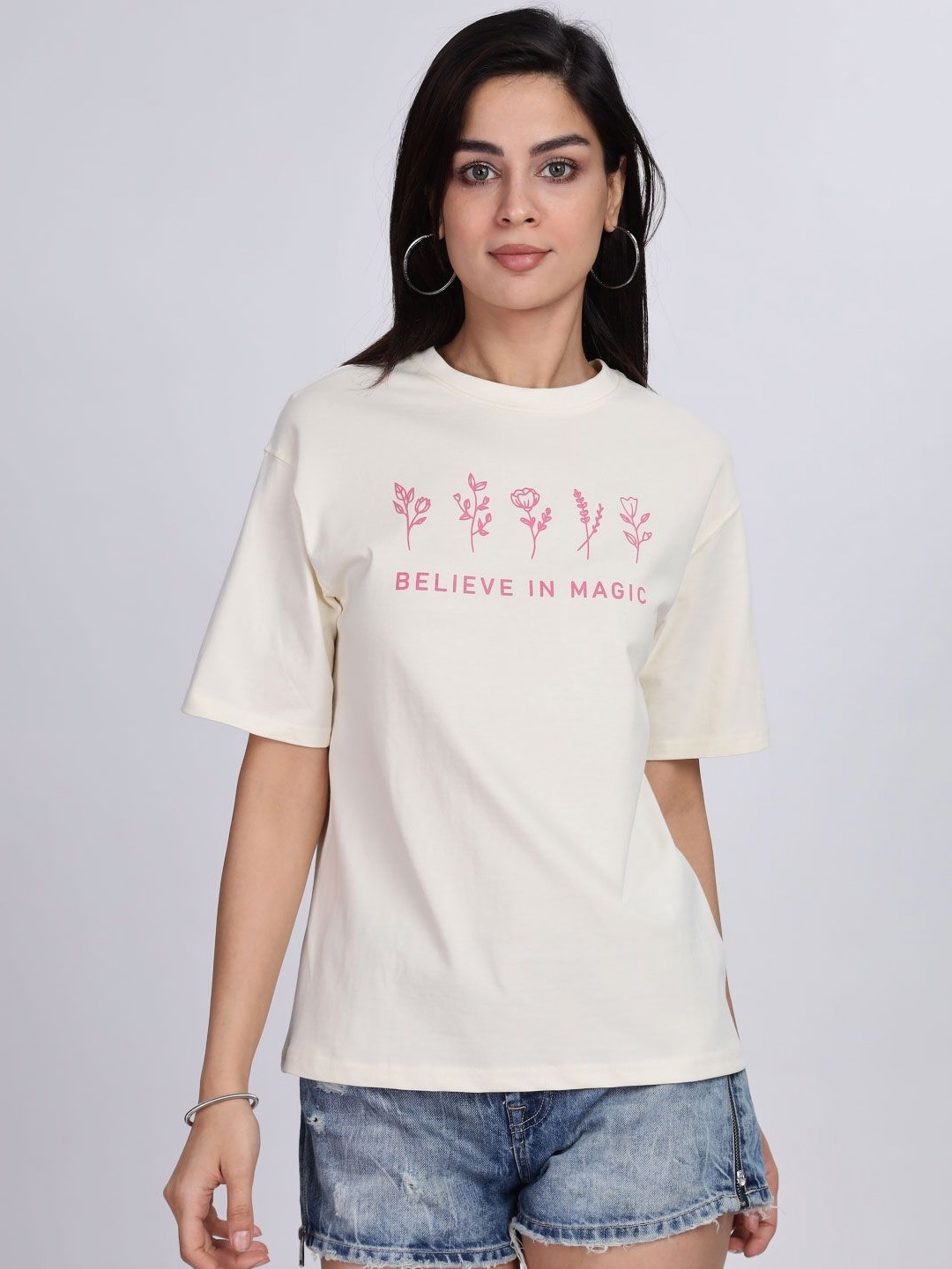 

B BLUBERYL - Comfort Inside Out Women Typography Printed T-shirt, Off white