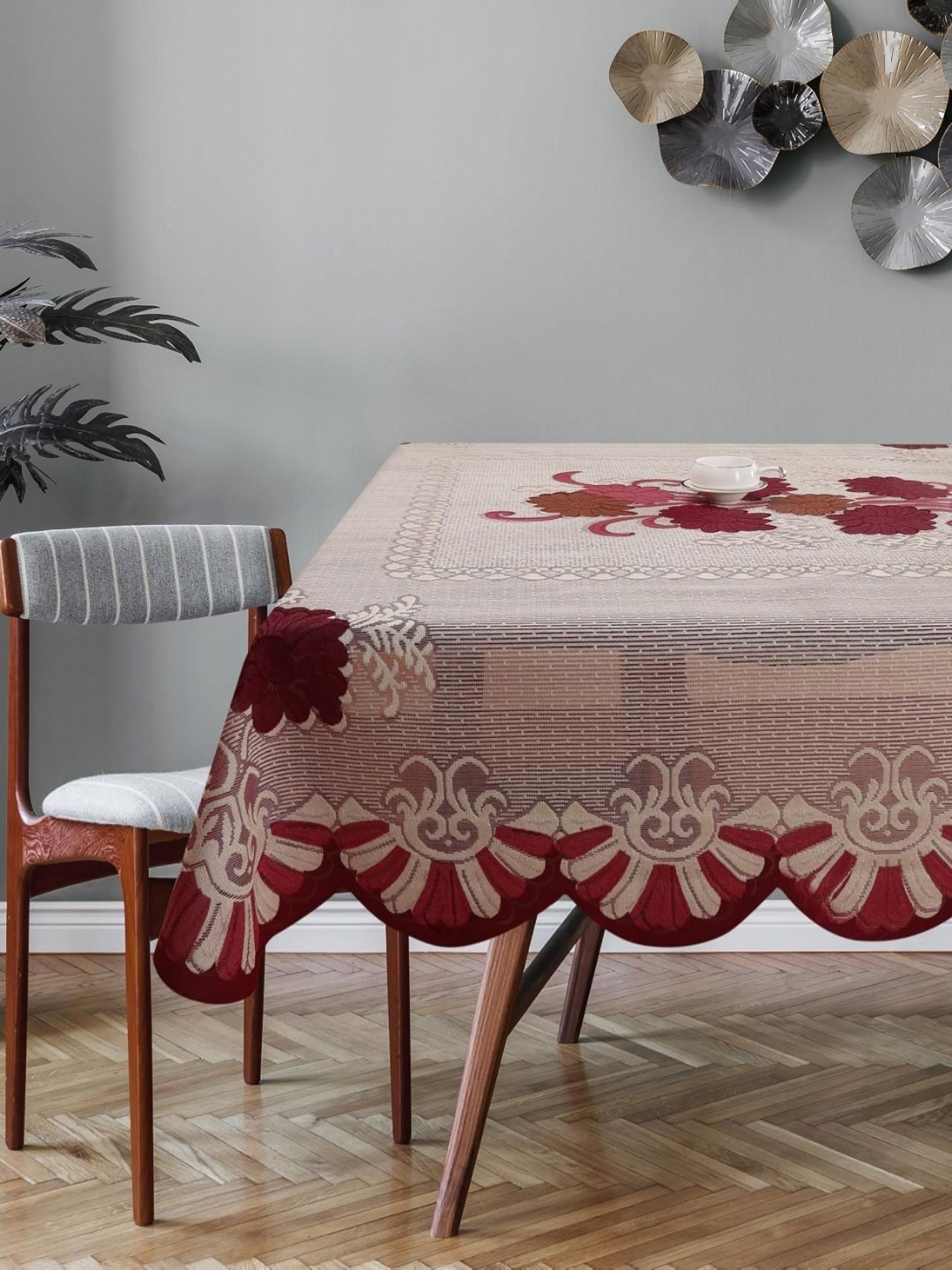 

Homerz Maroon Floral Cotton 8-Seater Table Cover