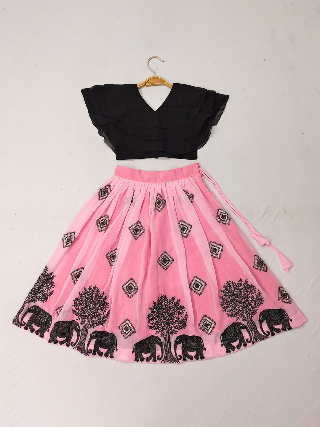

BAESD Girls Embellished Mukaish Ready to Wear Lehenga &, Pink