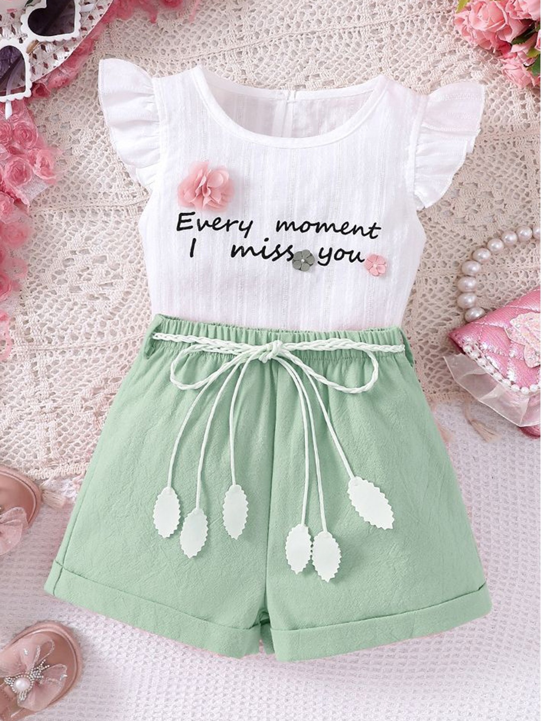 

LULU & SKY Girls Printed Top with Shorts, Green