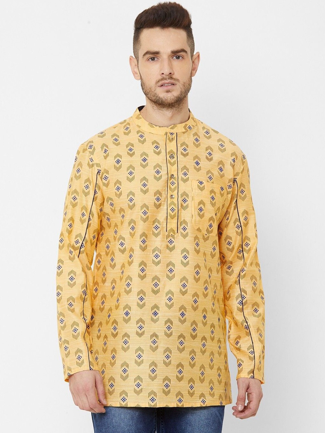 

Arch element Men Ethnic Motifs Printed Sequinned Kurta, Yellow