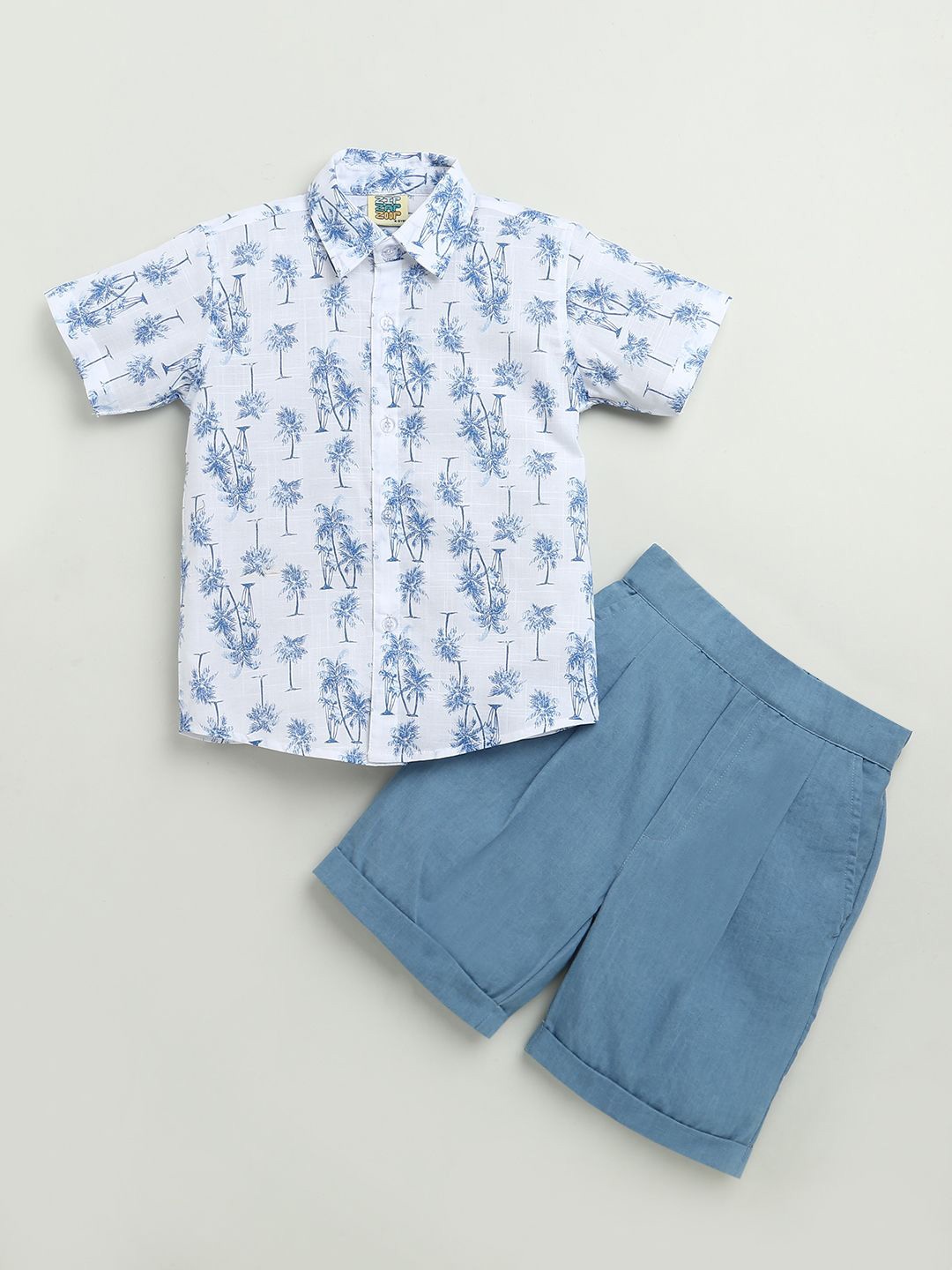 

ZIP ZAP ZOOP Boys Printed Shirt with Shorts, White