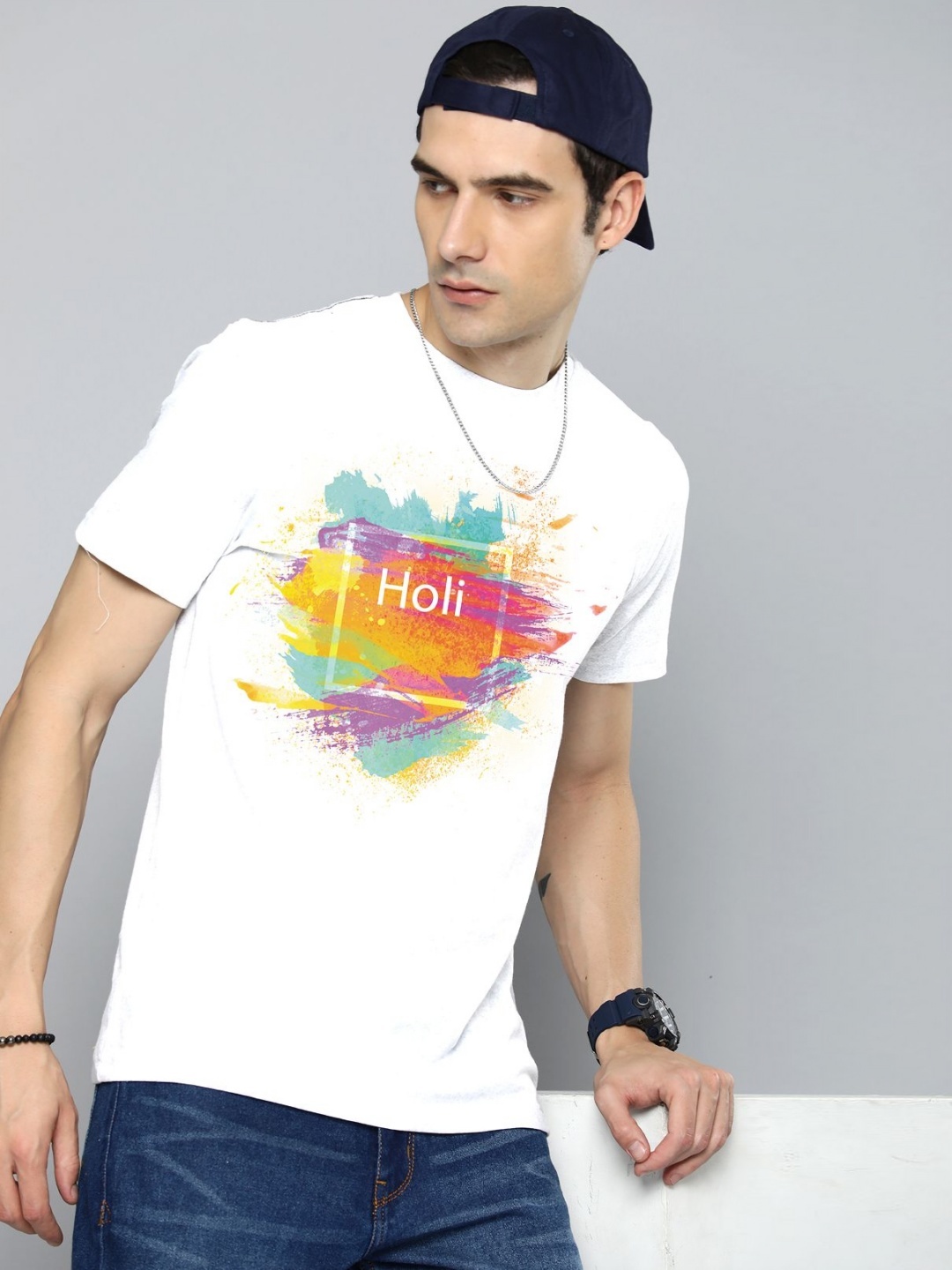 

Moda Rapido Men Holi Printed Tshirt, White