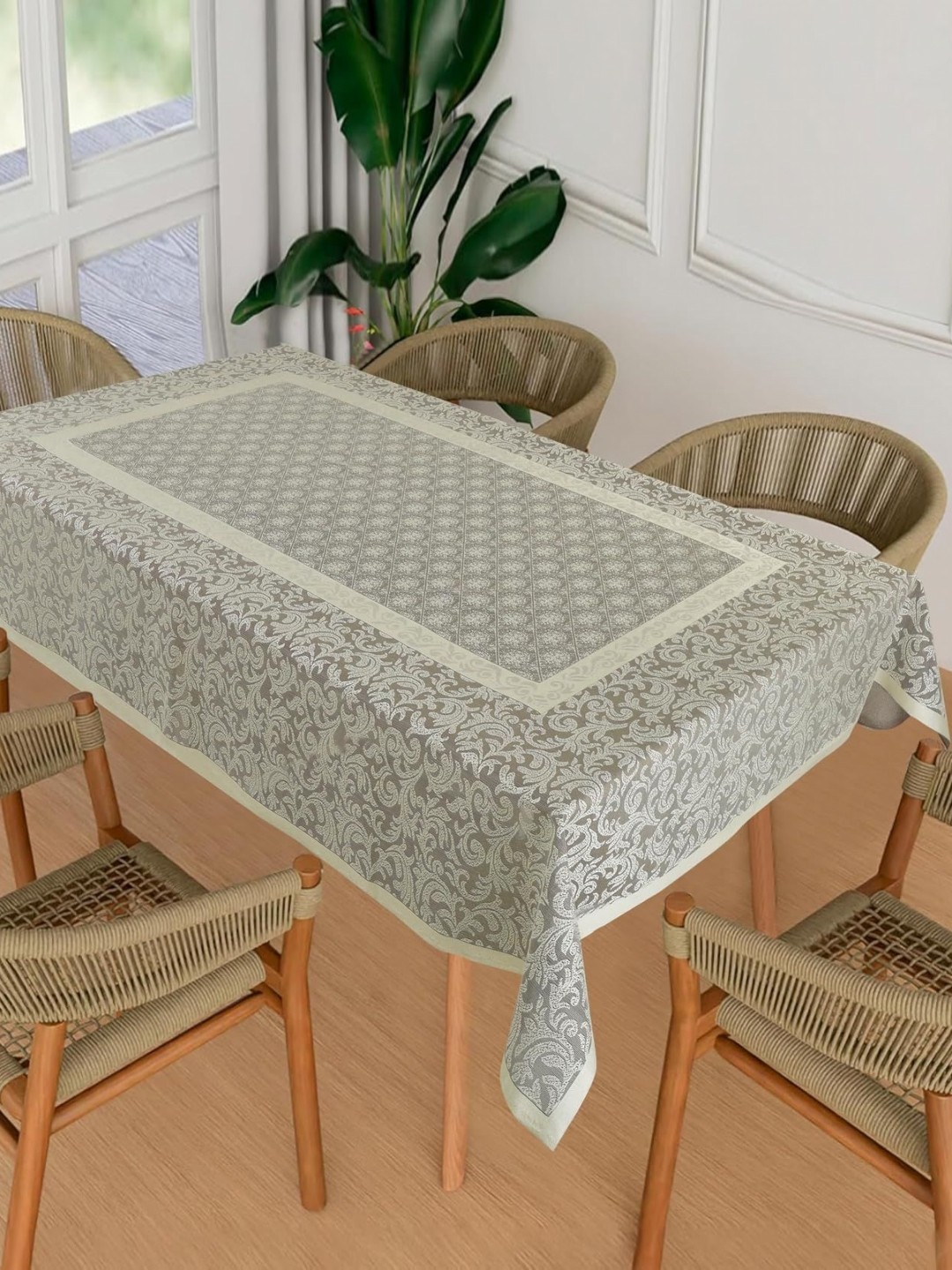 

Homerz Cream-Coloured Floral Cotton 6-Seater Table Cover