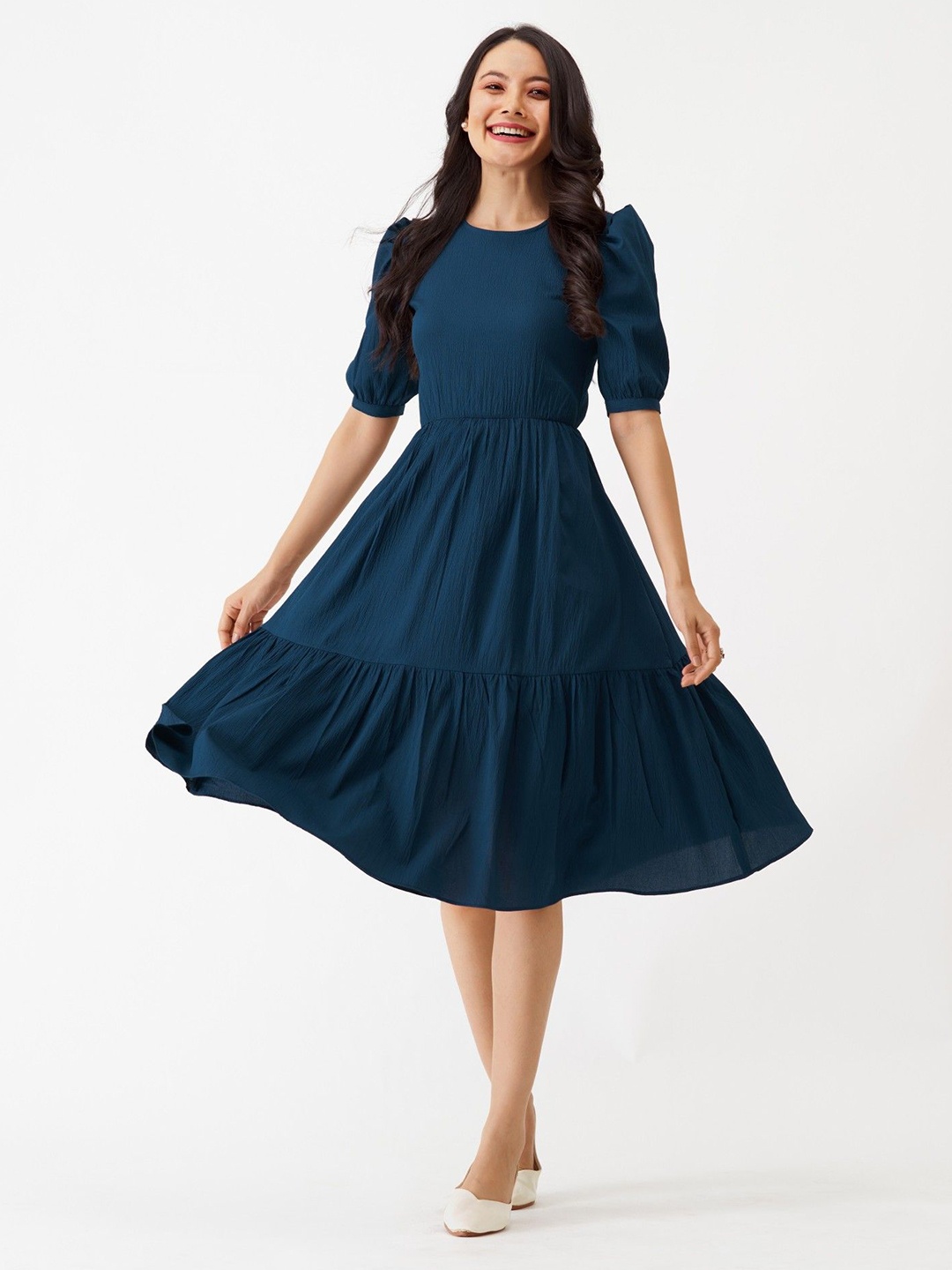 

Jash Creation Applique Crepe Fit & Flare Maxi Dress, Blue