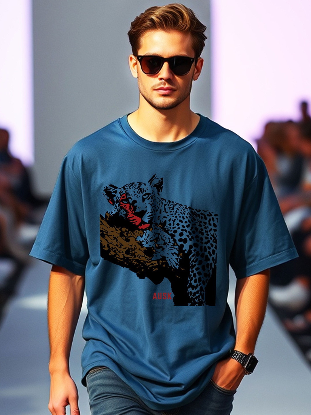 

AUSK Men Printed Extended Sleeves Applique T-shirt, Teal