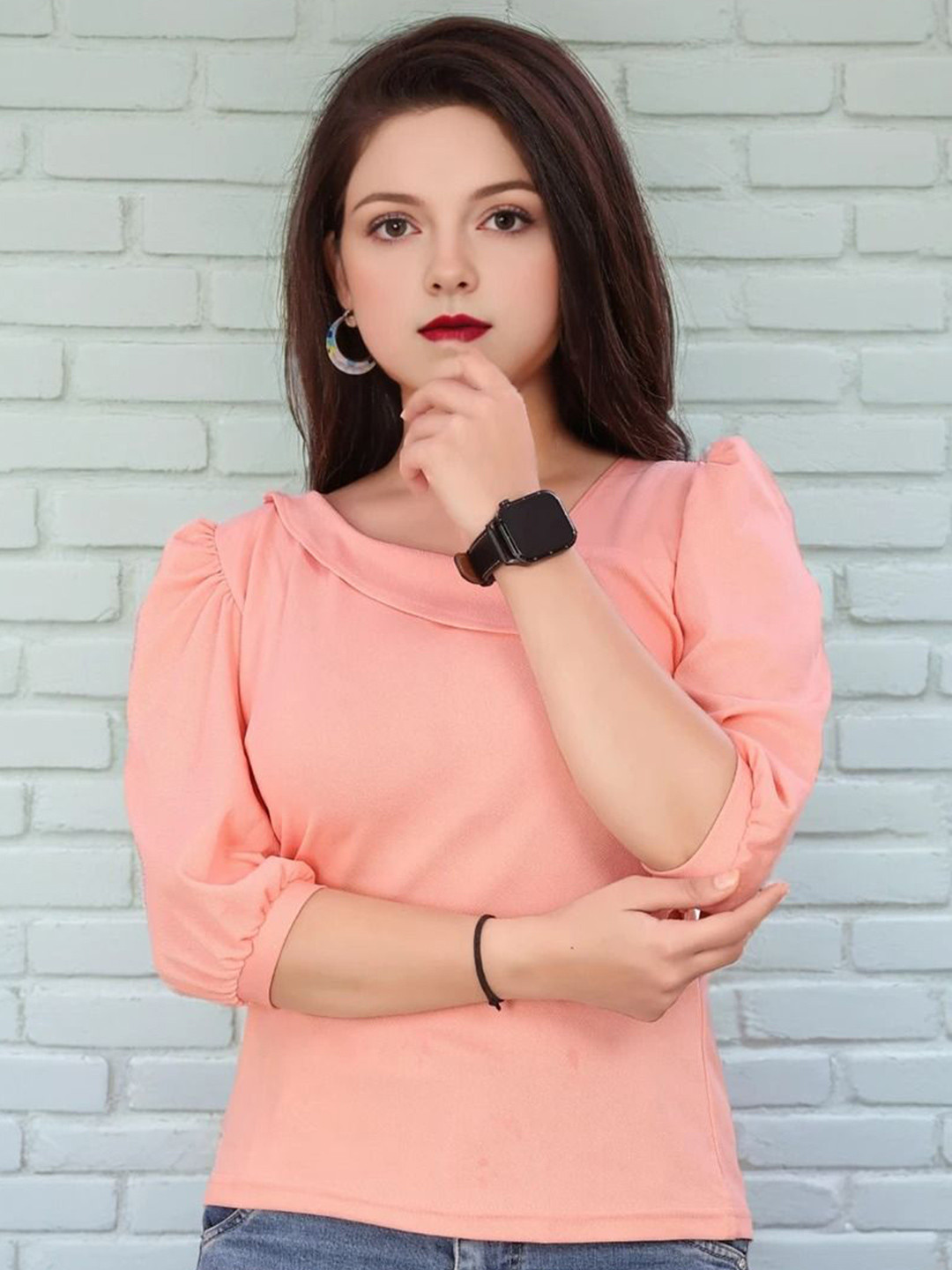 

Moda Rapido Puff Sleeve Cotton Top, Peach