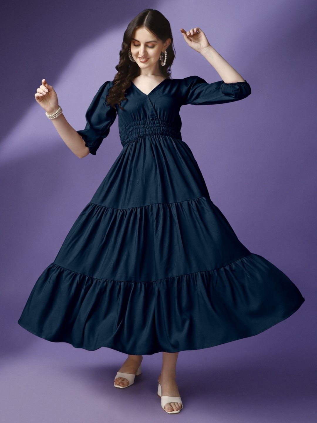 

Jash Creation Applique Crepe Fit & Flare Maxi Dress, Blue