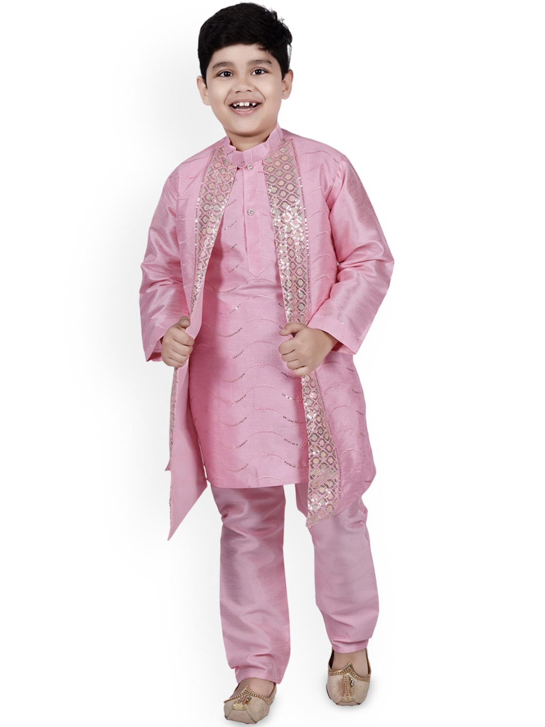 

BAESD Boys Ethnic Motifs Embroidered Regular Kurta with Trousers, Pink