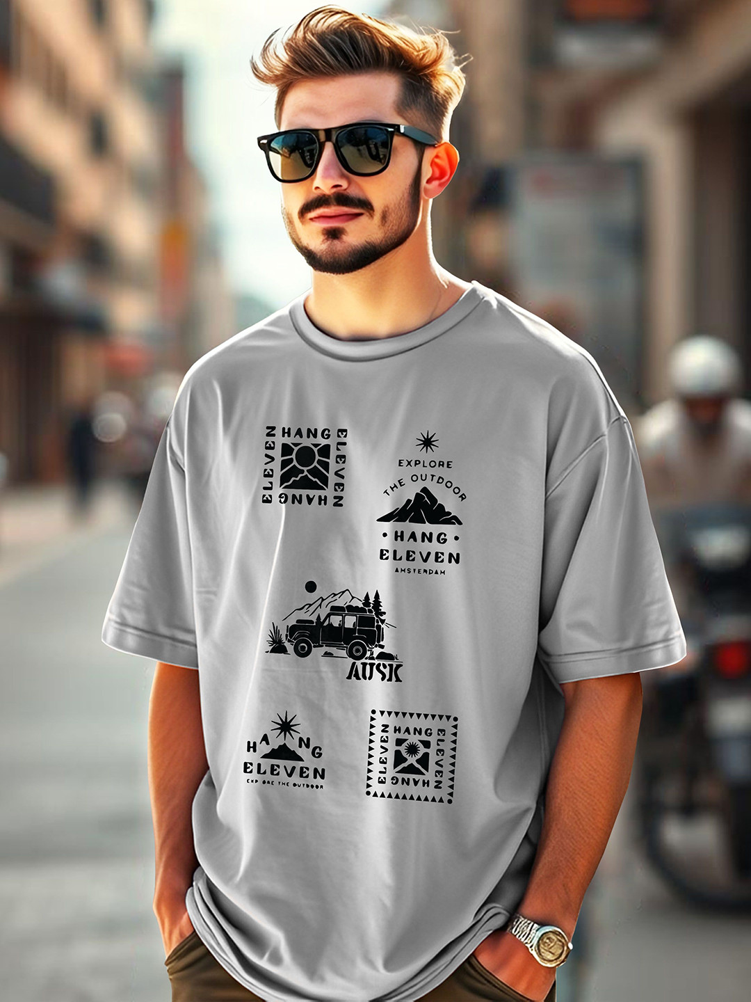 

AUSK Men Printed Applique T-shirt, Grey