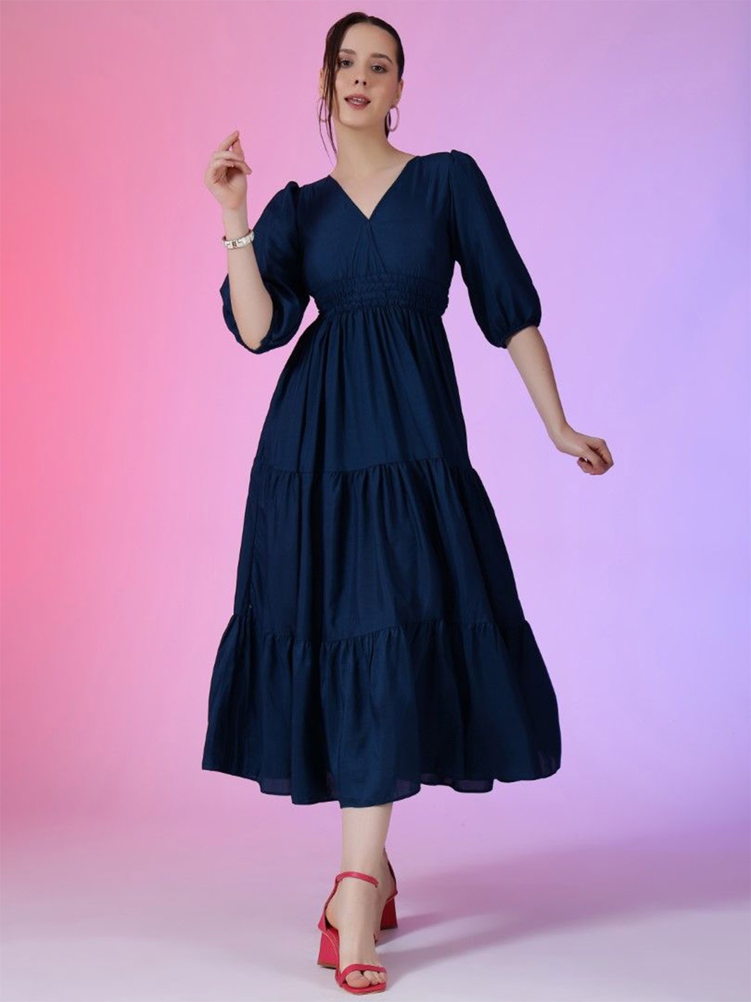 

Jash Creation Applique Fit & Flare Maxi Dress, Blue