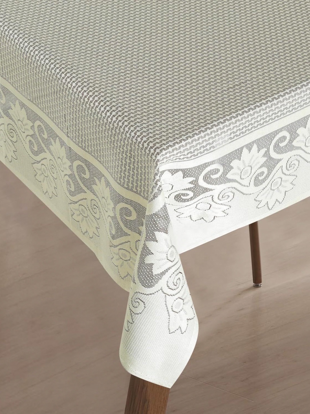 

Homerz Cream-Coloured Floral Waterproof Cotton 4-Seater Table Cover