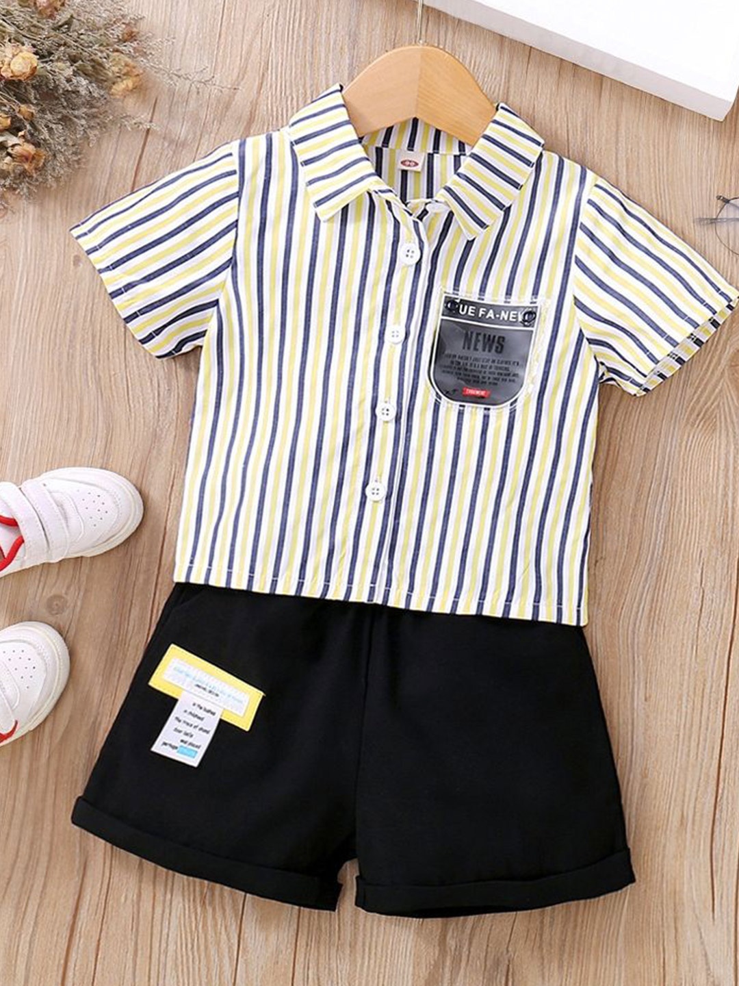 

LULU & SKY Boys Striped Shirt with Shorts, Black