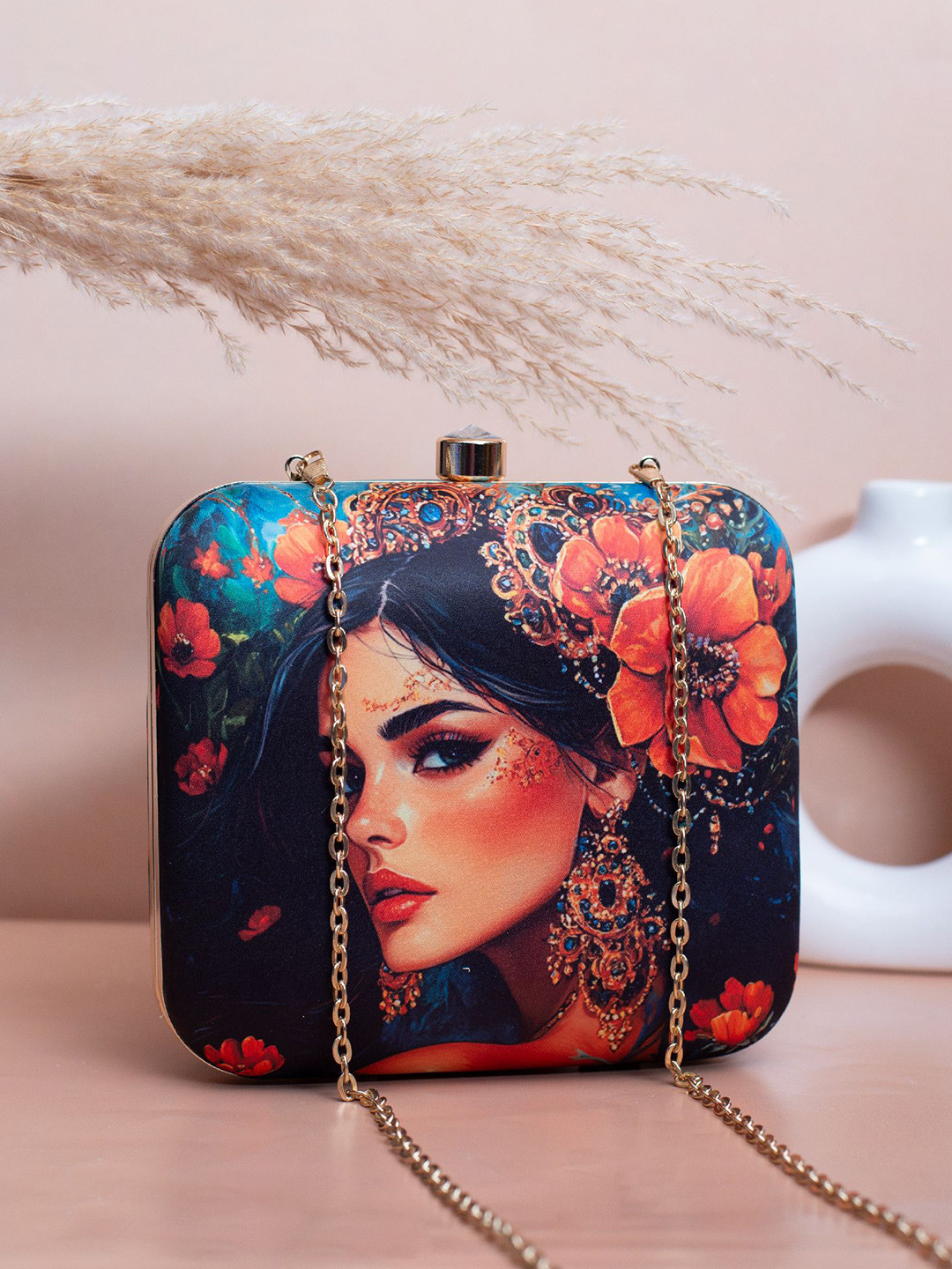 

ARTKLIM Printed Box Clutch, Blue